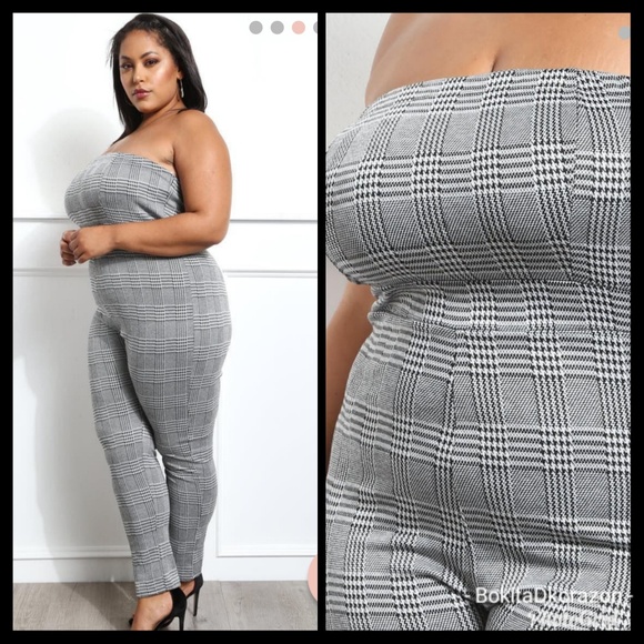 Dolly Plus Size Strapless Glen Plaid Jumpsuit - Picture 2 of 2